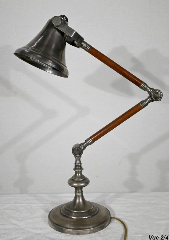 Lampe mit Gelenkarm aus Metall und Holz - 1920