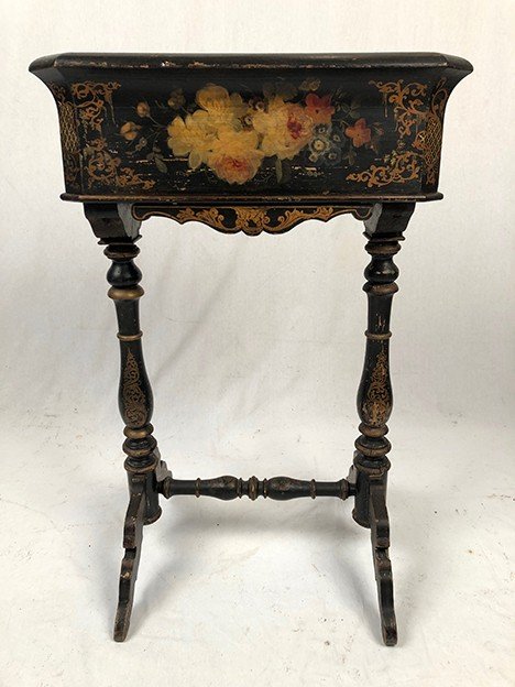 Planter in blackened wood with painted flowers, Napoleon III period