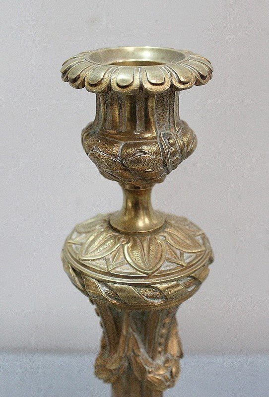 Pair of Gilded Bronze Torches, Louis XVI style - 19th century