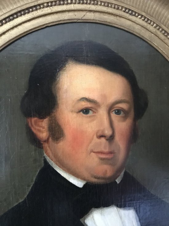 Oval Portrait Of A Man On Mahogany Panel