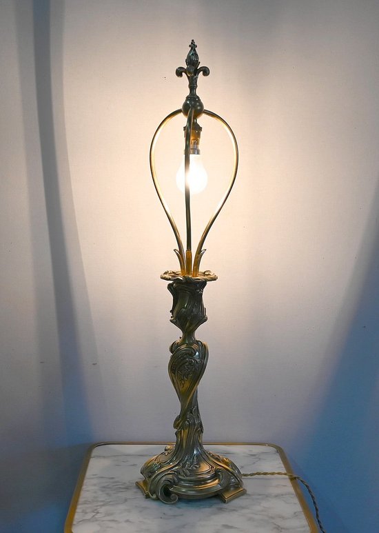 Lampada Art Nouveau in bronzo dorato - Fine XIX secolo