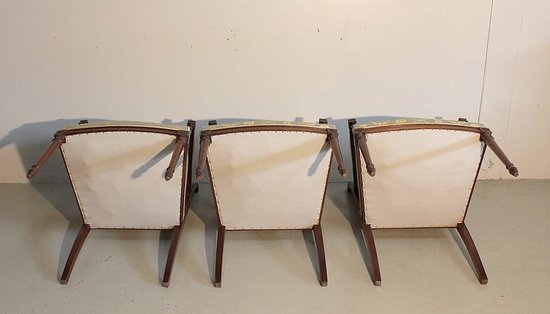 Suite of 3 Louis XVI style Mahogany Armchairs - Mid 20th century