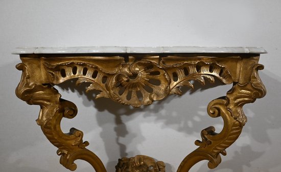 Gilded Wood Console, Louis XV style, Napoleon III period - Mid 19th century