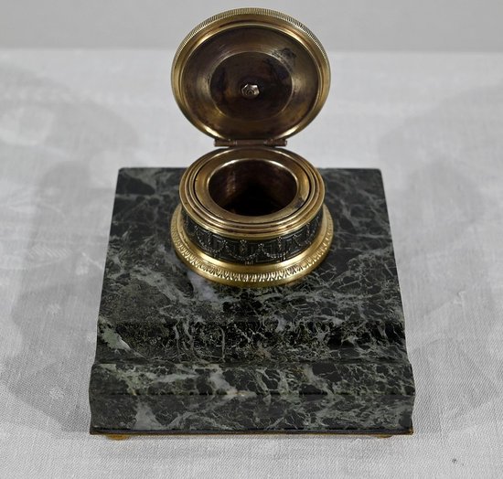 Inkwell with Virgin in Bronze and Marble - End of XIXth century