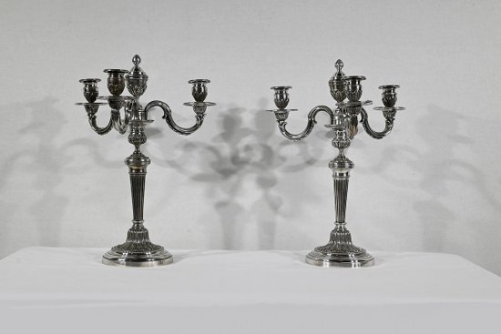 Pair of Silver Bronze Candlesticks - End of XIXth century