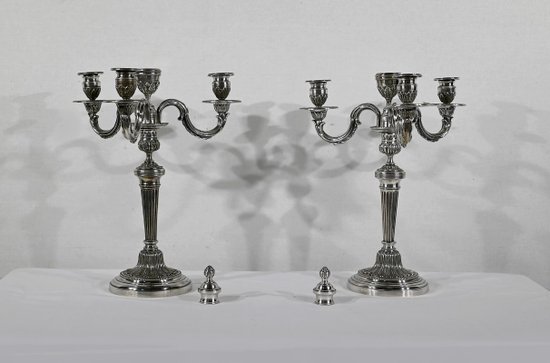 Pair of Silver Bronze Candlesticks - End of XIXth century