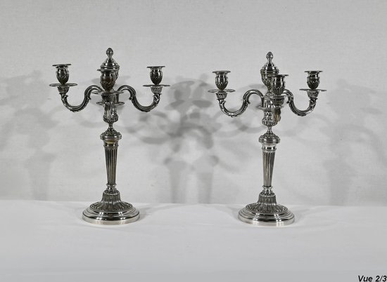 Pair of Silver Bronze Candlesticks - End of XIXth century