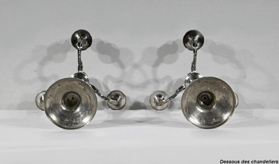 Pair of Silver Bronze Candlesticks - End of XIXth century