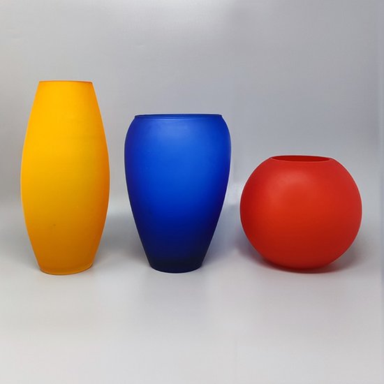 1960 Magnificent Set of 3 Vases in Murano Glass, Made in Italy