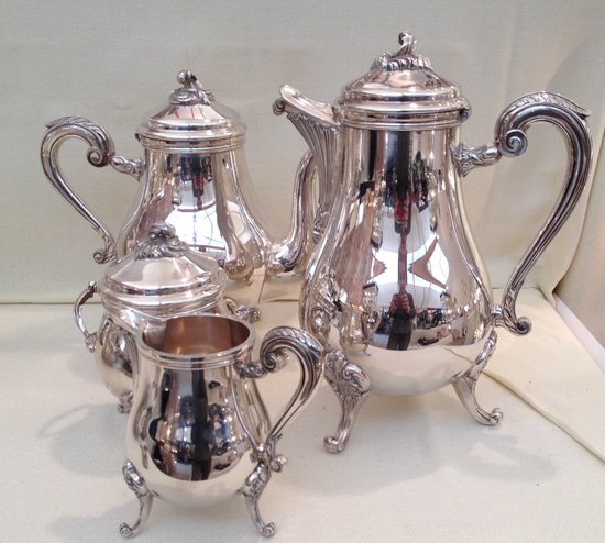 CHRISTOFLE coffee tea service "Pompadour" model in silver metal (4 pieces)