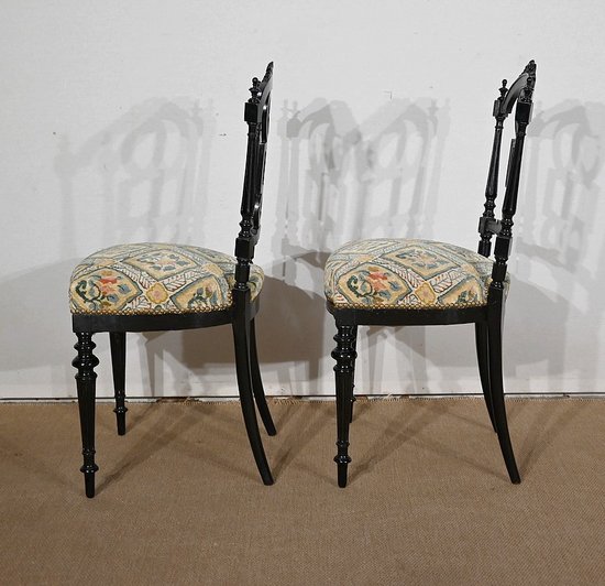 Paire de Chaises laquées noires, Style Louis XVI, époque Napoléon III – Milieu XIXe