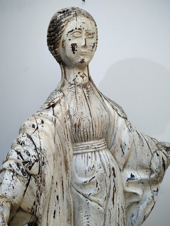 Large Statue of Mary Magdalene Alpine Folk Art, Wood Carved 17 .18 Century