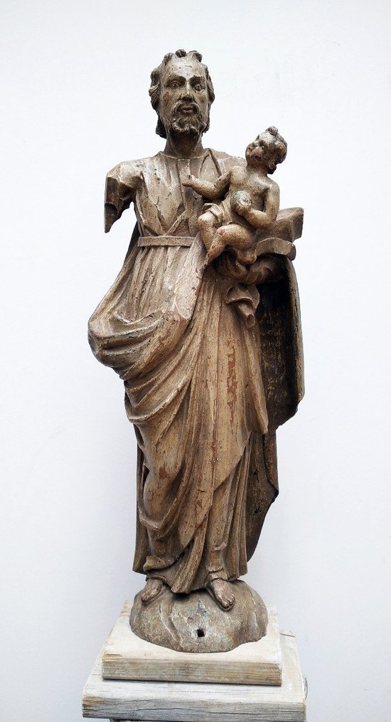 Statue St Joseph mit dem Jesuskind Holz geschnitzt 18.