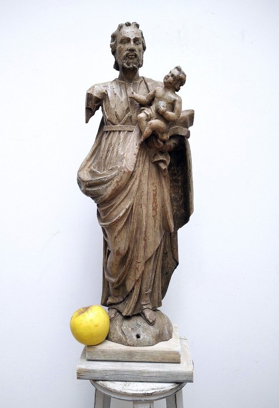 Statue St Joseph mit dem Jesuskind Holz geschnitzt 18.