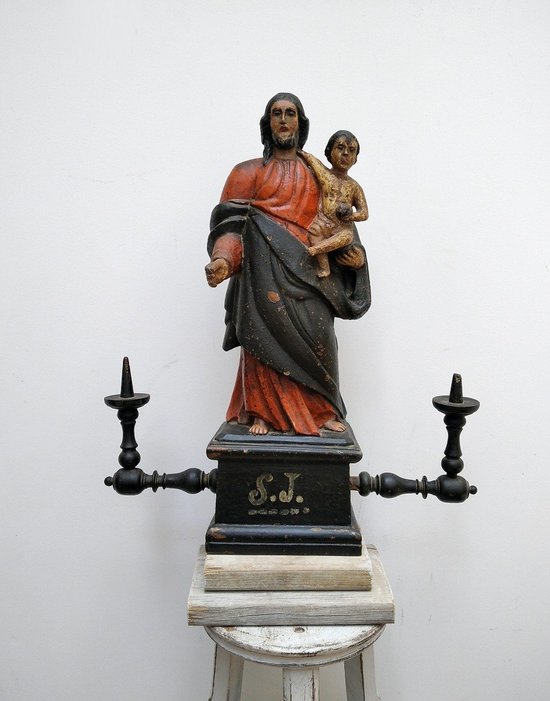 Statua di San Giuseppe con il Bambino Gesù in legno scolpito del 18° secolo