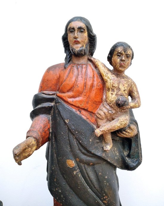 Statua di San Giuseppe con il Bambino Gesù in legno scolpito del 18° secolo