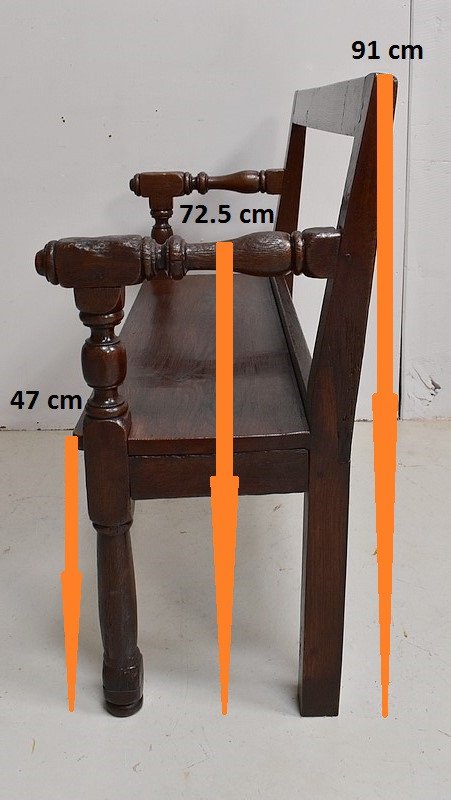 Piccola panca in rovere con schienale, stile Luigi XIV - XIX secolo