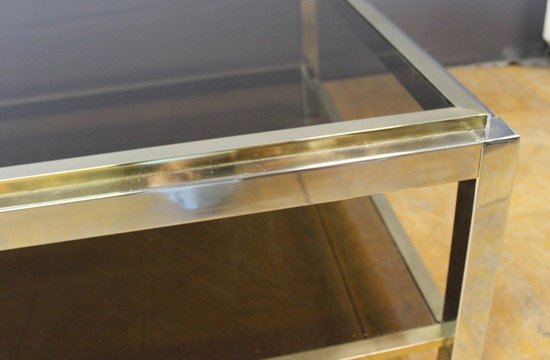 Grande Table Basse En Chrome Et Métal Doré Entourage De Willy Rizzo Vers 1970