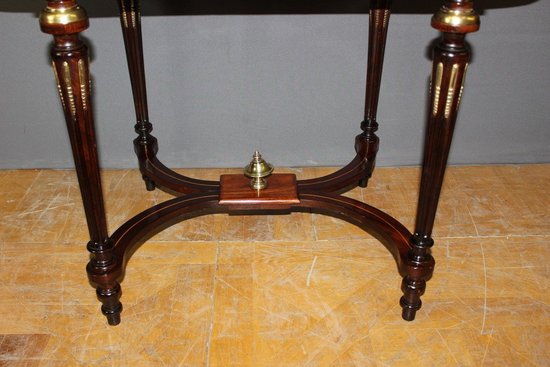 Louis XVI Style Table In Rosewood Inlaid With Flowers late XIX