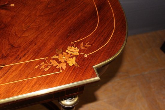 Louis XVI Style Table In Rosewood Inlaid With Flowers late XIX