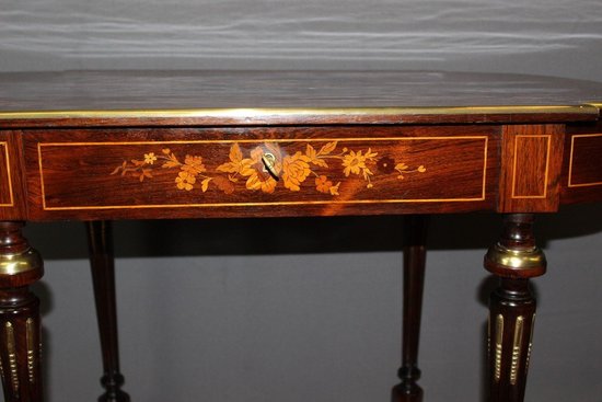 Louis XVI Style Table In Rosewood Inlaid With Flowers late XIX