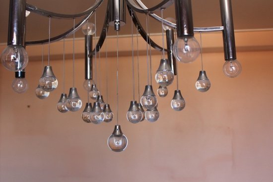 Chrome And Glass Ball Chandelier By Gaetano Sciolari circa 1960