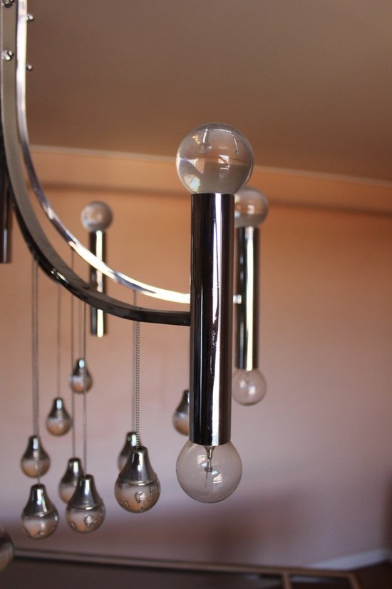 Chrome And Glass Ball Chandelier By Gaetano Sciolari circa 1960