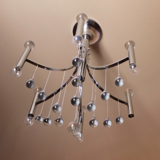 Chrome And Glass Ball Chandelier By Gaetano Sciolari circa 1960