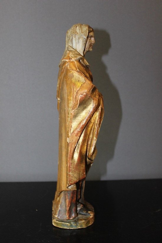 Skulptur eines Heiligen aus polychromiertem und vergoldetem Holz XVIII