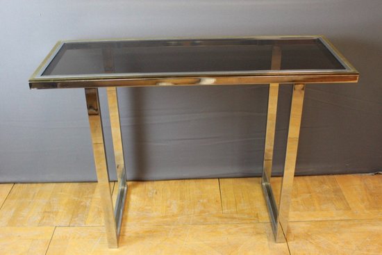 Chrome And Gold Console By Romeo Rega About 1970