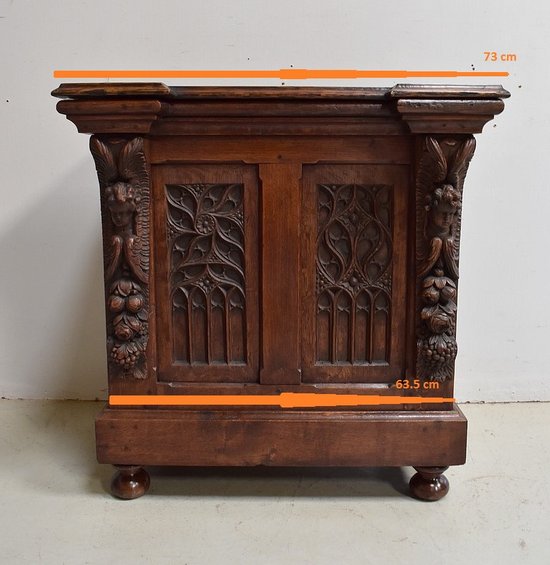 Small Oak Landing Linen Chest, Renaissance style - Late 19th century