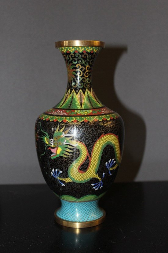 Pair Of Chinese Cloisonné Vases Dragon Décor About 1900