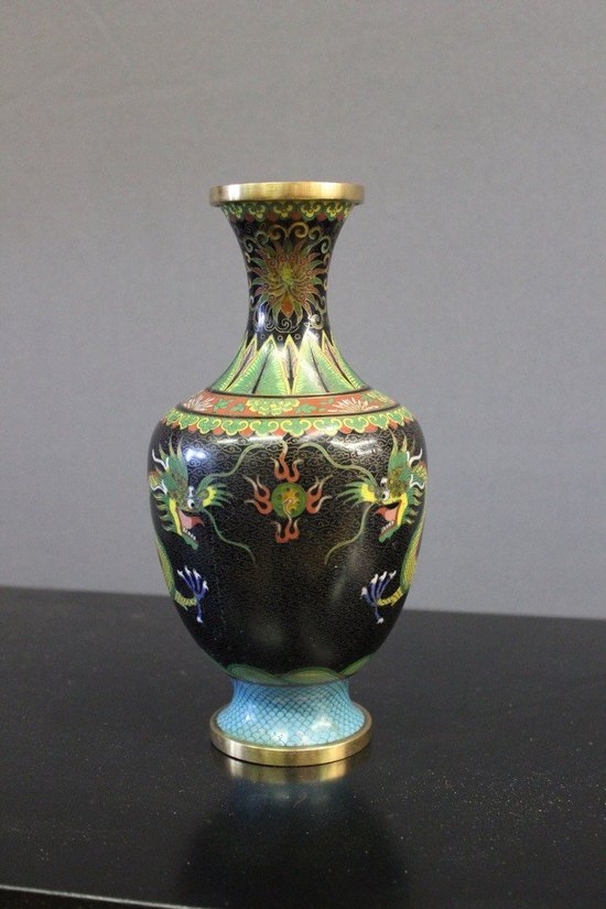 Pair Of Chinese Cloisonné Vases Dragon Décor About 1900