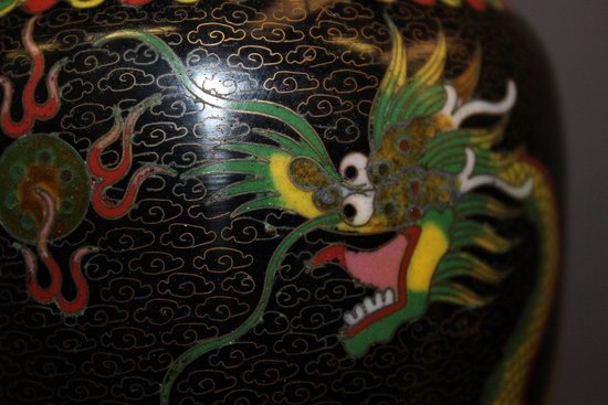 Pair Of Chinese Cloisonné Vases Dragon Décor About 1900