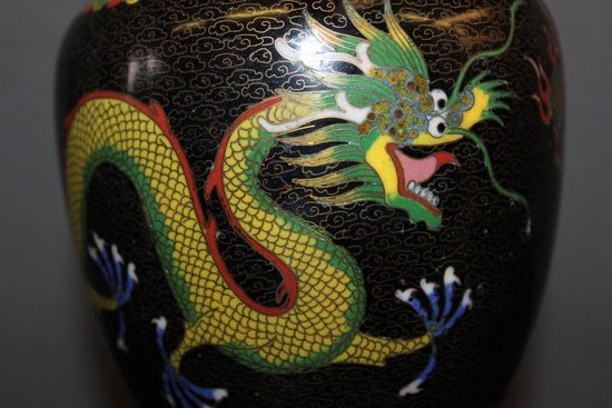 Pair Of Chinese Cloisonné Vases Dragon Décor About 1900