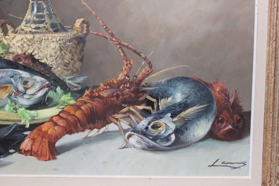 Oil On Canvas Representing Crustaceans About 1950