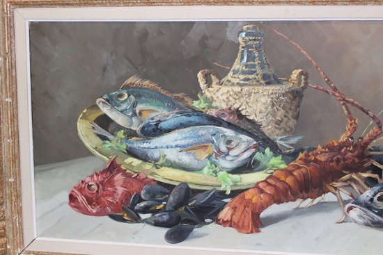 Oil On Canvas Representing Crustaceans About 1950