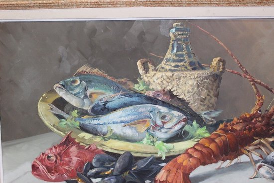 Oil On Canvas Representing Crustaceans About 1950