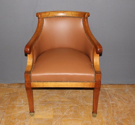 Restoration Period Desk Armchair In Cherry And Leather XIX