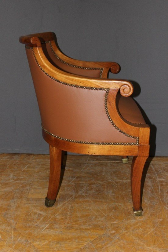 Restoration Period Desk Armchair In Cherry And Leather XIX