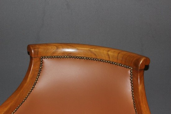 Restoration Period Desk Armchair In Cherry And Leather XIX