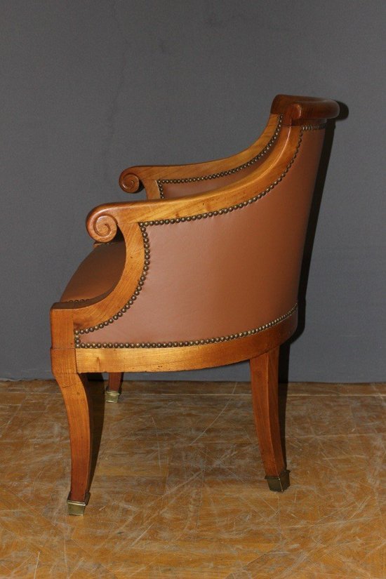 Restoration Period Desk Armchair In Cherry And Leather XIX