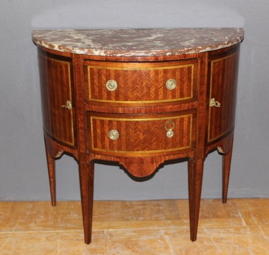 Louis XVI Style Half Moon Marquetry Chest of Drawers Late 19th Century