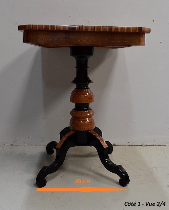 Petite Table Guéridon Marquetée, époque Napoléon III - XIXe