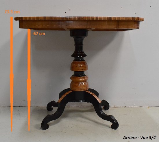 Petite Table Guéridon Marquetée, époque Napoléon III - XIXe