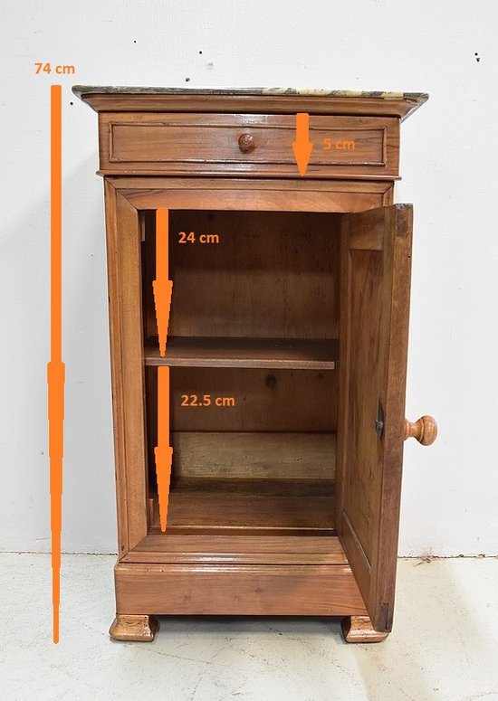 Small solid walnut bedside table with Ste Anne marble - 1900