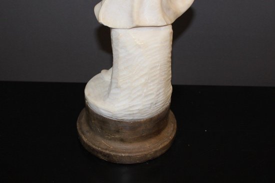 Alabaster Sculpture of a Young Woman with Roses About 1900