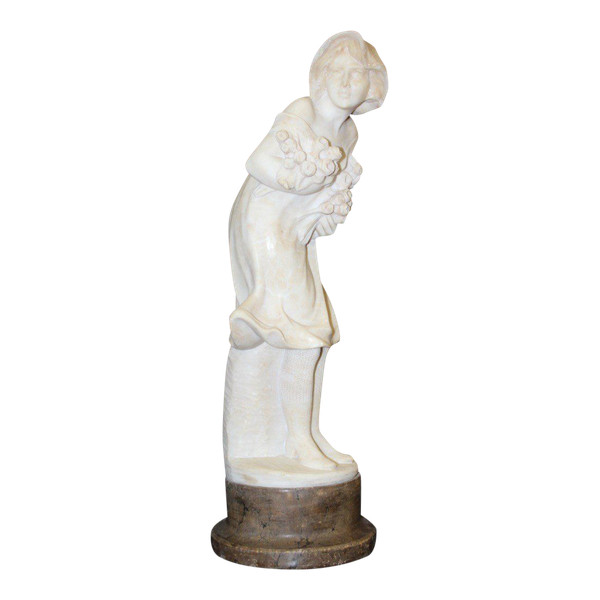 Alabaster Sculpture of a Young Woman with Roses About 1900