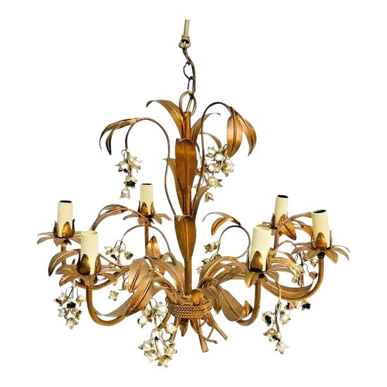 Chandelier in gilded sheet metal attributed to Hans Kolg