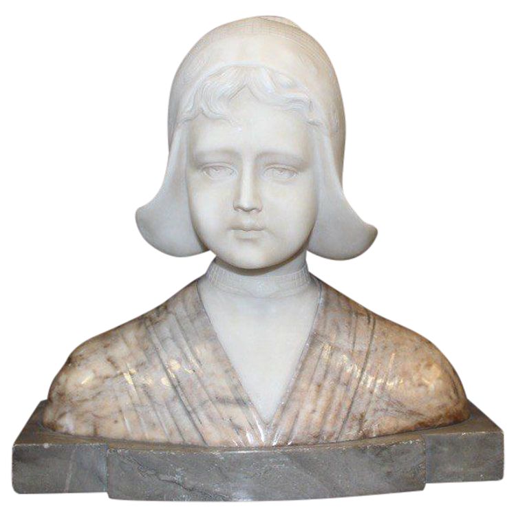 Alabaster and marble bust depicting a Dutch woman circa 1900